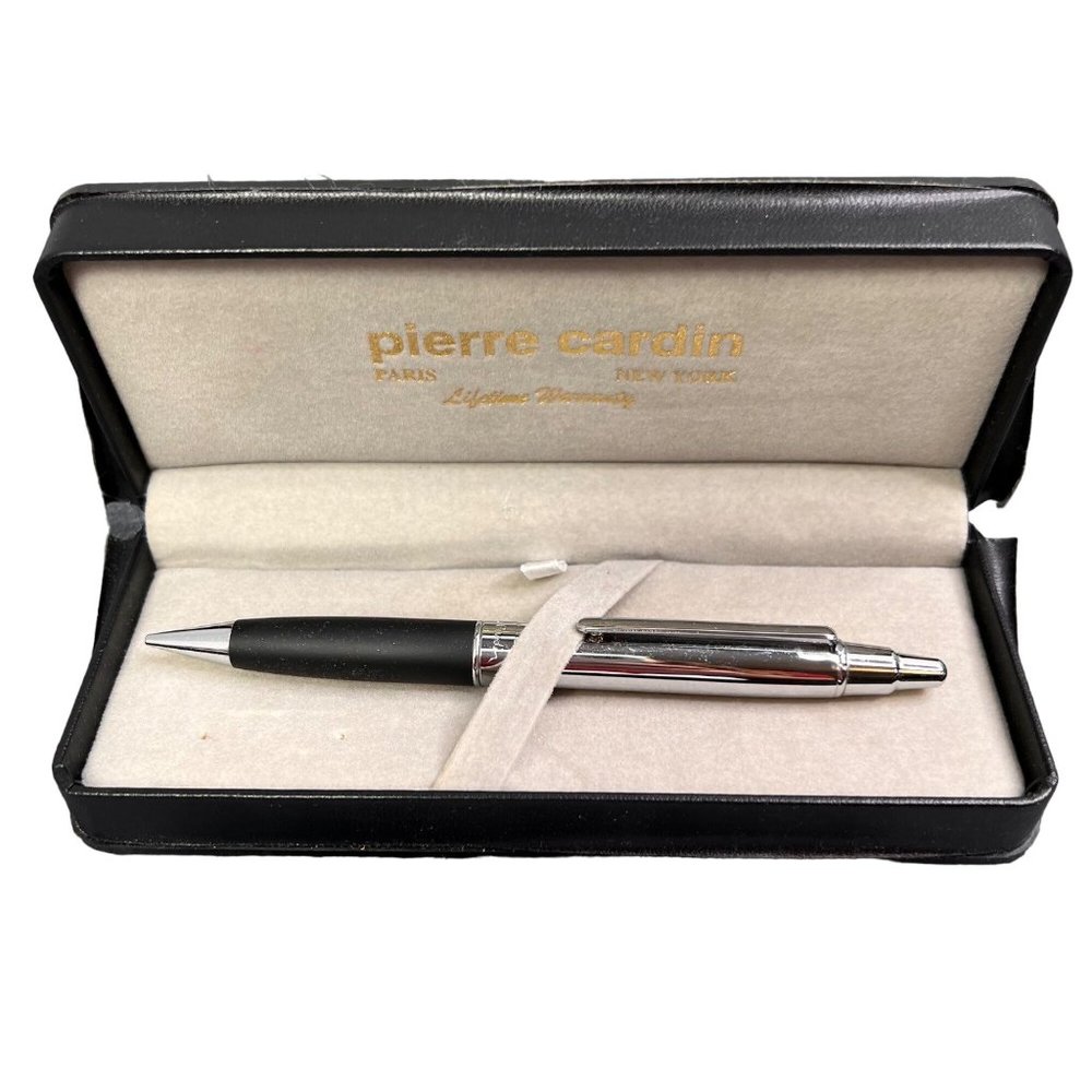 Vintage Pierre Cardin Mechanical Pencil in Case Silver Tone Black Distressed